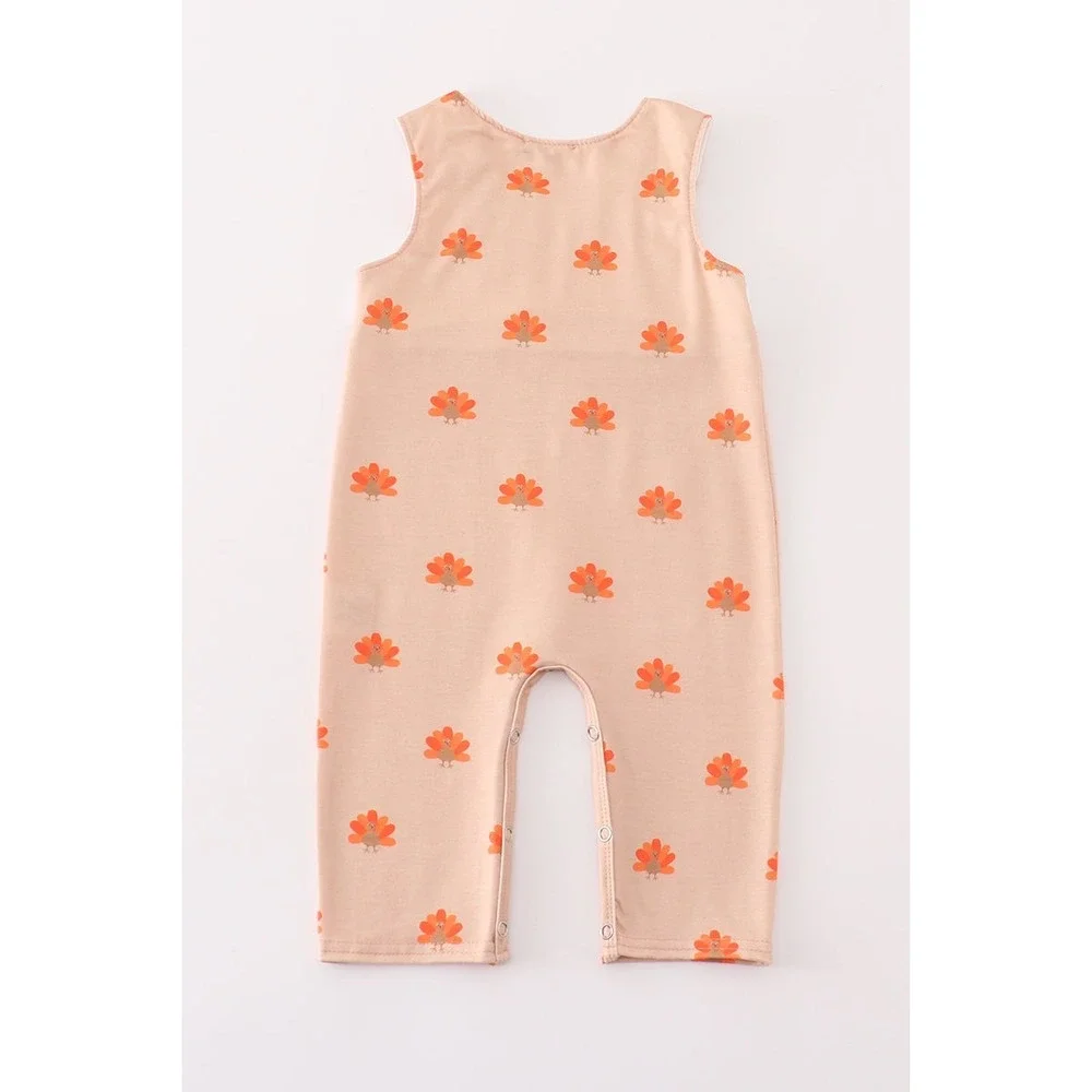 Infant 6M Turkey Romper Smocked‎ Embroidered Thanksgiving Neutral Boutique NEW